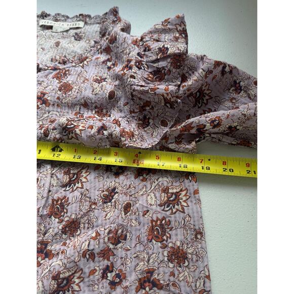 Veronica Beard Shirt Womens Medium Purple Floral Ruffle Long Sleeve Blouse - Picture 8 of 14
